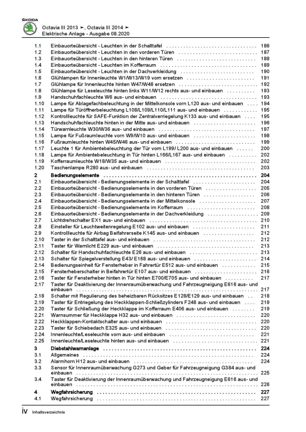 SKODA Octavia 5E (12-20) Elektrische Anlage Elektrik Systeme Reparaturanleitung