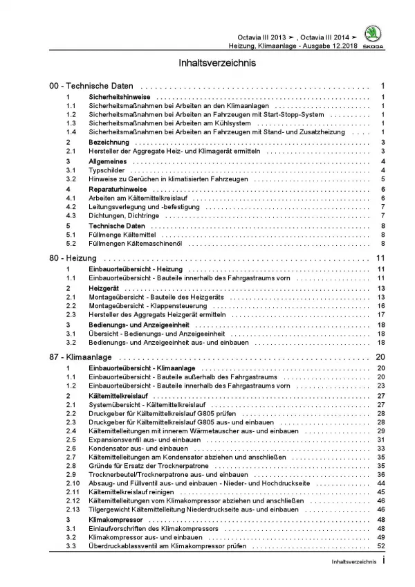 SKODA Octavia Typ 5E 2012-2020 Heizung Belüftung Klimaanlage Reparaturanleitung