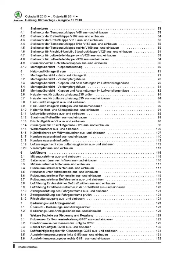 SKODA Octavia Typ 5E 2012-2020 Heizung Belüftung Klimaanlage Reparaturanleitung