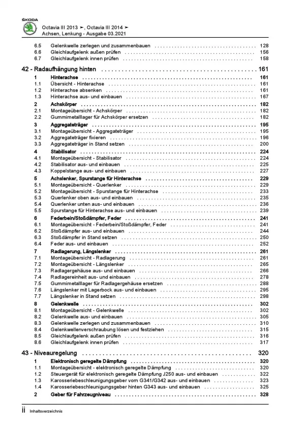 SKODA Octavia Typ 5E 2012-2020 Fahrwerk Achsen Lenkung Reparaturanleitung PDF