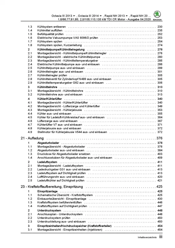 SKODA Octavia 2012-2020 4-Zyl. Dieselmotor TDI 90-184 PS Reparaturanleitung PDF