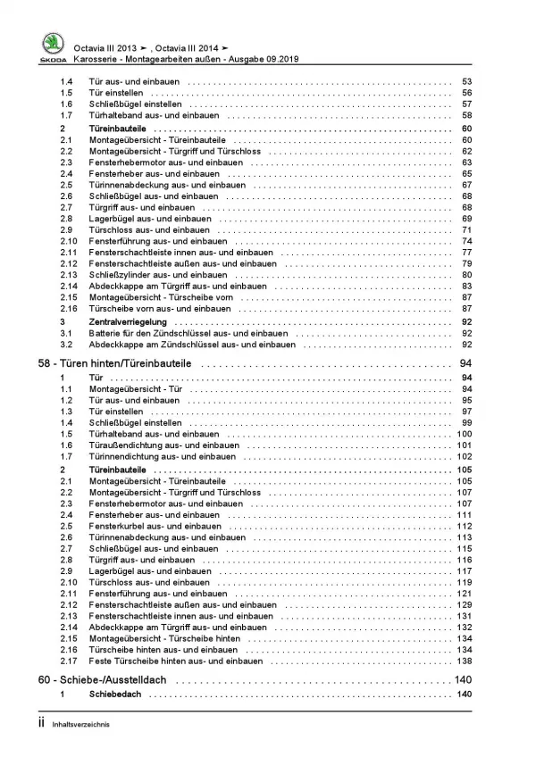 SKODA Octavia 5E (12-20) Karosserie Montagearbeiten Außen Reparaturanleitung PDF