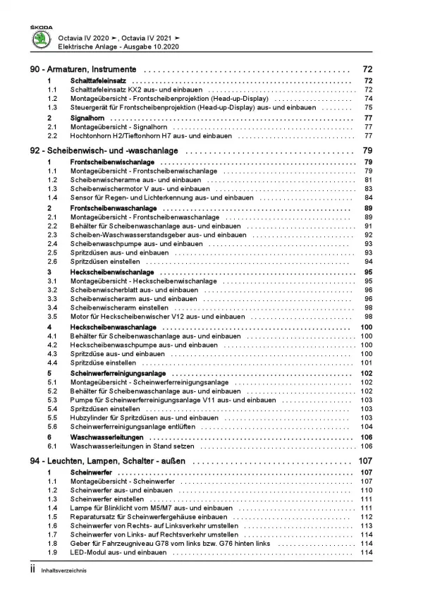 SKODA Octavia Typ NN ab 2019 Elektrische Anlage Systeme Reparaturanleitung PDF