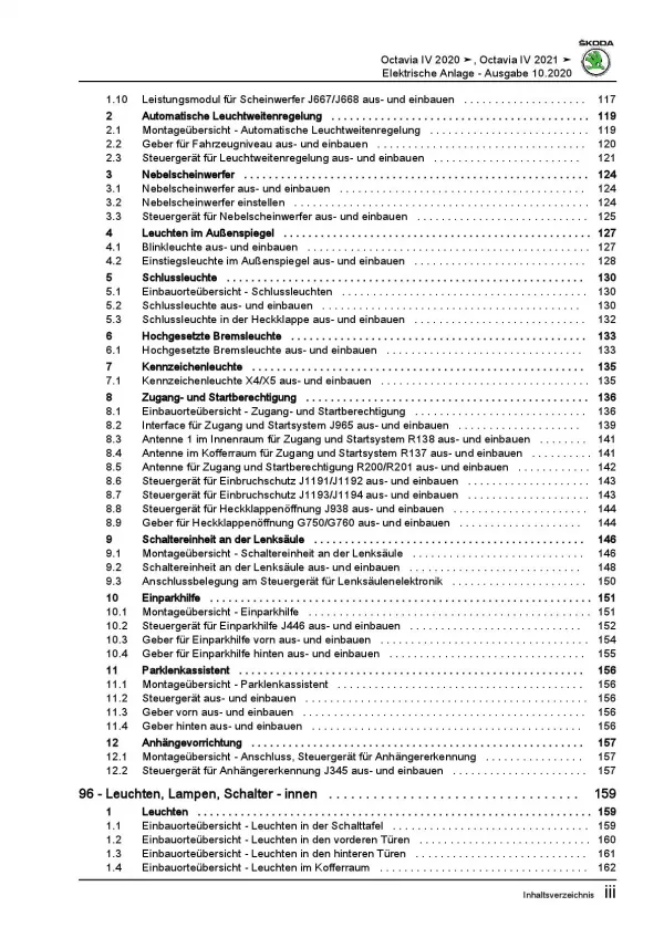 SKODA Octavia Typ NN ab 2019 Elektrische Anlage Systeme Reparaturanleitung PDF