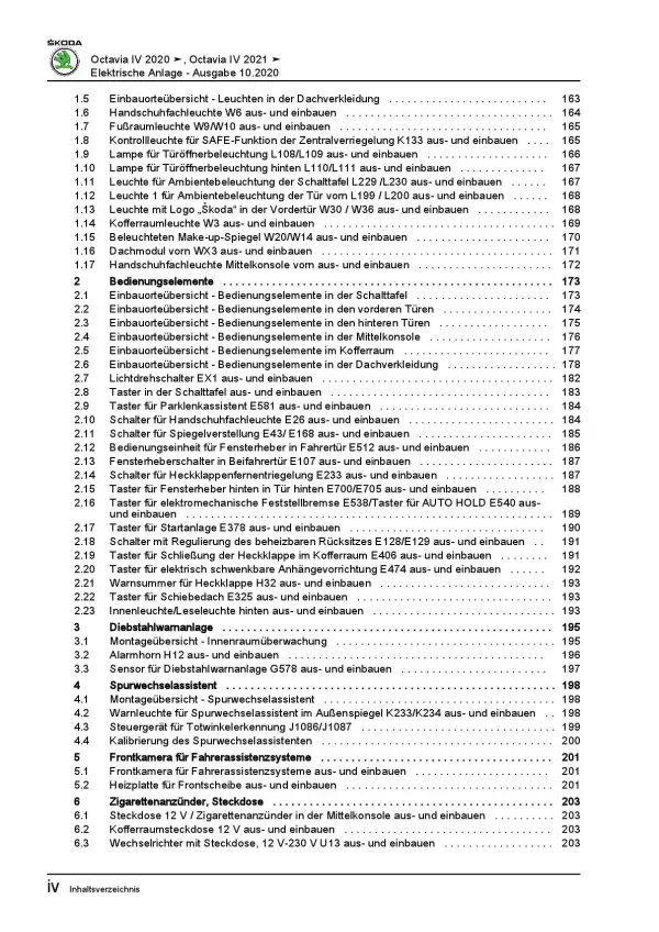 SKODA Octavia NN ab 2019 Elektrische Anlage Elektrik Systeme Reparaturanleitung