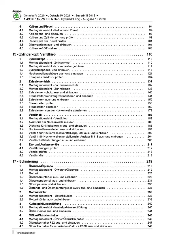 SKODA Octavia ab 2019 4-Zyl. 1,4l Benzinmotor 150-156 PS Reparaturanleitung PDF