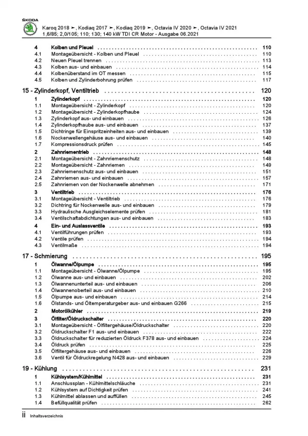 SKODA Octavia NN ab 2019 1,6l 2,0l Dieselmotor 115-190 PS Reparaturanleitung PDF