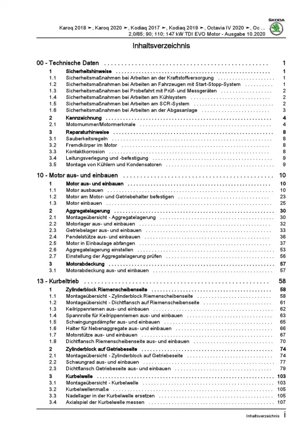 SKODA Octavia ab 2019 4-Zyl. 2,0l Dieselmotor 115-200 PS Reparaturanleitung PDF