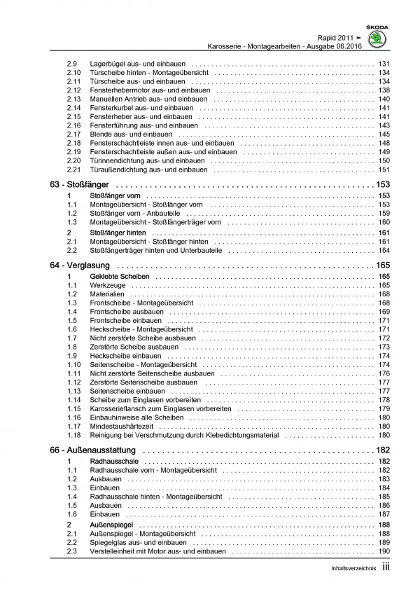 SKODA Rapid Typ NA (11-17) Karosseriearbeiten Innen Außen Reparaturanleitung PDF