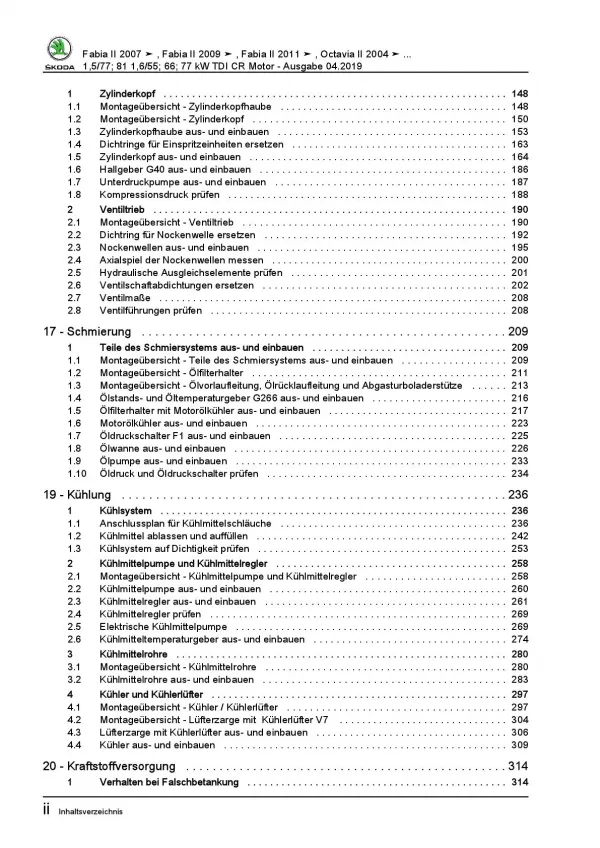 SKODA Rapid NA 2011-2017 4-Zyl. Dieselmotor TDI 75-110 PS Reparaturanleitung PDF