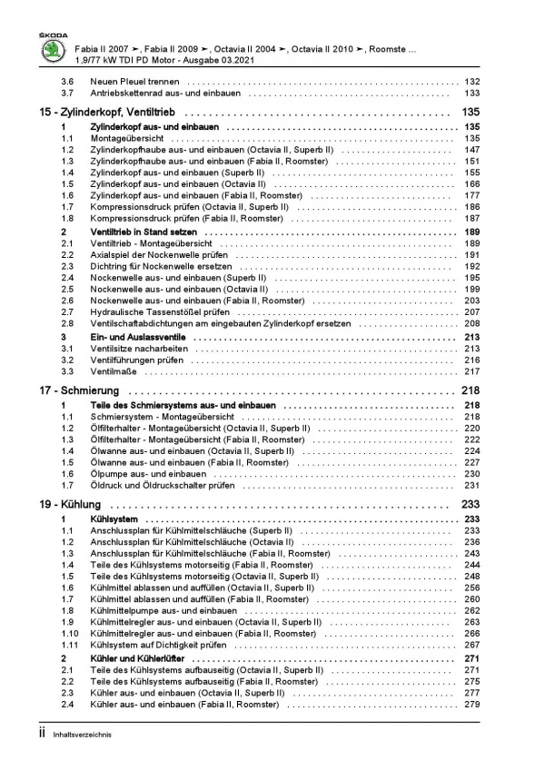 SKODA Roomster 5J (06-15) 4-Zyl. 1,9l Dieselmotor TDI 105 PS Reparaturanleitung