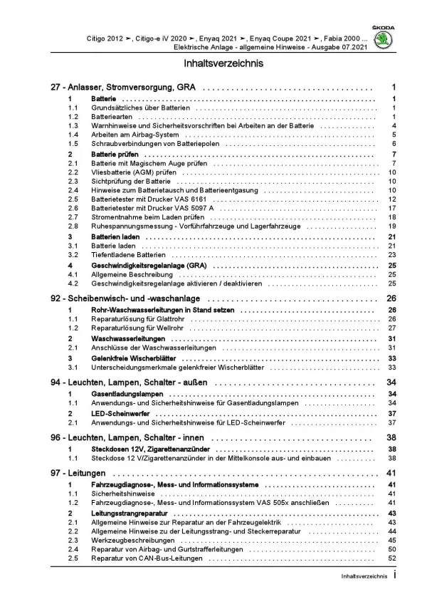 SKODA Roomster 5J Allgemeine Infos Elektrische Anlage Reparaturanleitung PDF