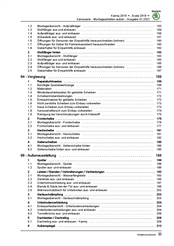 Skoda Scala NW ab 2019 Karosserie Montagearbeiten Außen Reparaturanleitung PDF