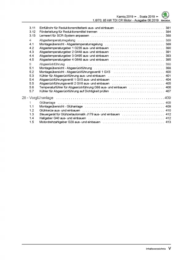 Skoda Scala NW ab 2019 4-Zyl. Dieselmotor TDI 95-115 PS Reparaturanleitung PDF