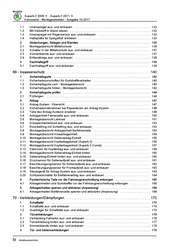 SKODA Superb 3T (08-15) Karosseriearbeiten Innen Außen Reparaturanleitung PDF