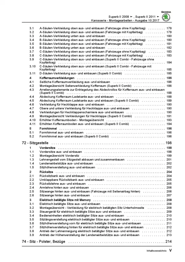 SKODA Superb 3T (08-15) Karosseriearbeiten Innen Außen Reparaturanleitung PDF