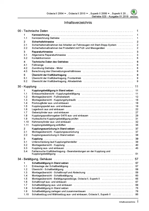 SKODA Superb (08-15) 5 Gang Schaltgetriebe 02S Kupplung Reparaturanleitung PDF