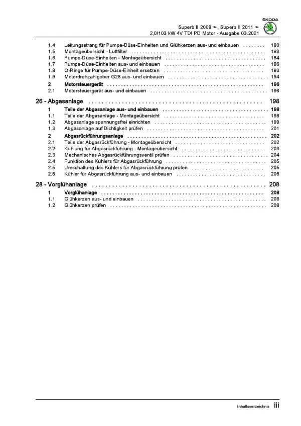 SKODA Superb 3T 2008-2015 4-Zyl. 2,0l Dieselmotor 140 PS Reparaturanleitung PDF