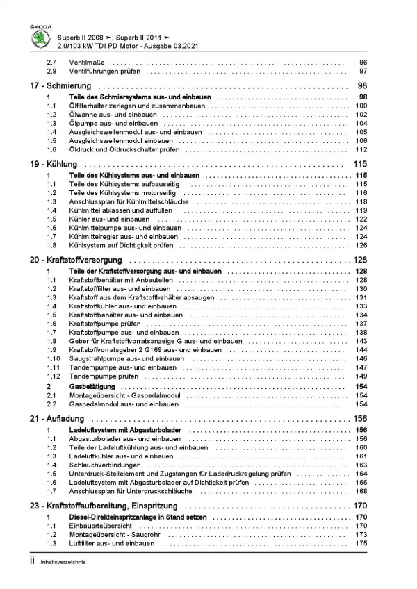 SKODA Superb 3T 2008-2015 4-Zyl. Dieselmotor 2,0l 140 PS Reparaturanleitung PDF