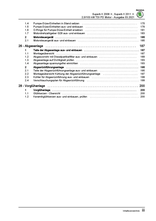 SKODA Superb 3T 2008-2015 4-Zyl. Dieselmotor 2,0l 140 PS Reparaturanleitung PDF