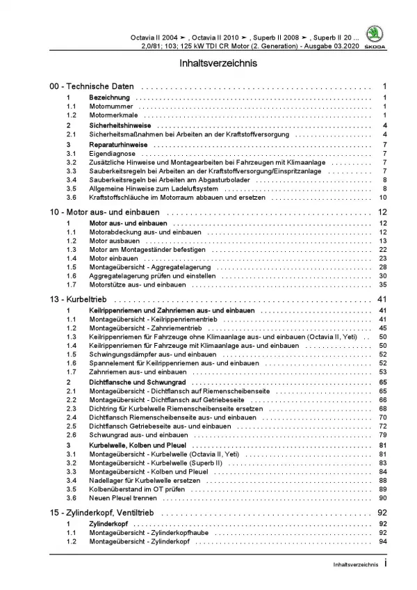 SKODA Superb 3T 2008-2015 4-Zyl. Dieselmotor 110-170 PS Reparaturanleitung PDF