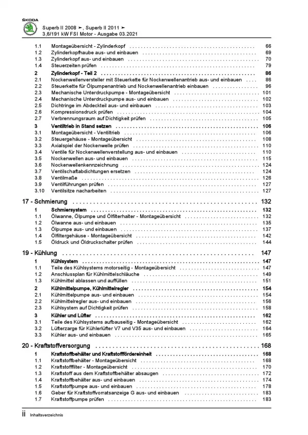 SKODA Superb II Typ 3T (08-15) 6-Zyl. 3,6l Benzinmotor 260 PS Reparaturanleitung