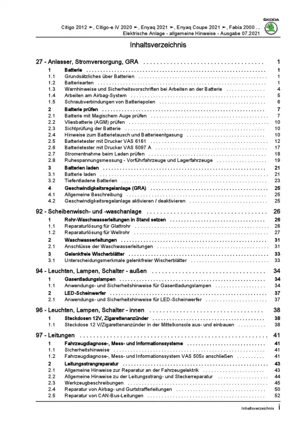 SKODA Superb 2008-2015 Allgemeine Info Elektrische Anlage Reparaturanleitung PDF