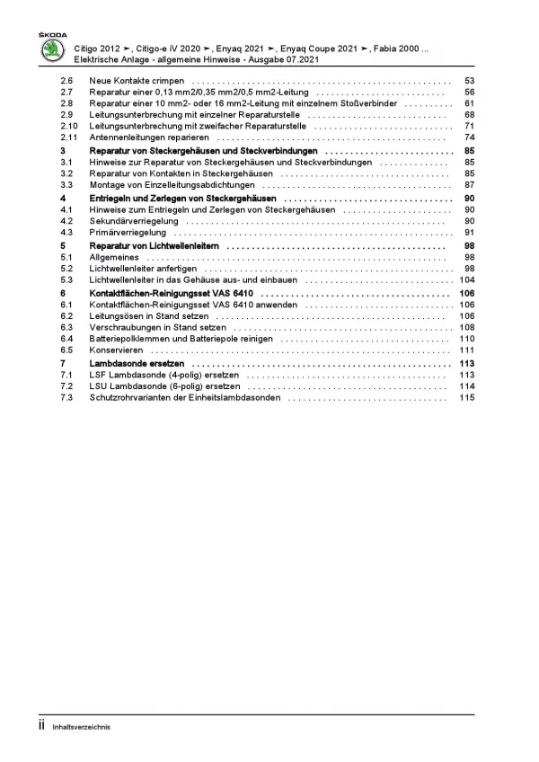 SKODA Superb 2008-2015 Allgemeine Info Elektrische Anlage Reparaturanleitung PDF