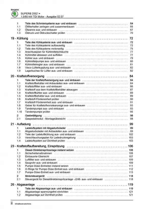 SKODA Superb I 3U (01-08) 4-Zyl. Dieselmotor TDI 1,9l 110 PS Reparaturanleitung