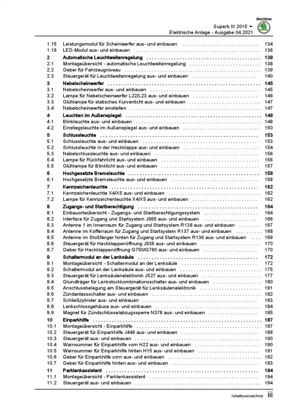 SKODA Superb ab 2015 Elektrische Anlage Elektrik Systeme Reparaturanleitung PDF