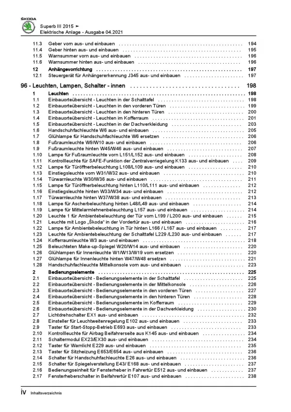 SKODA Superb ab 2015 Elektrische Anlage Elektrik Systeme Reparaturanleitung PDF