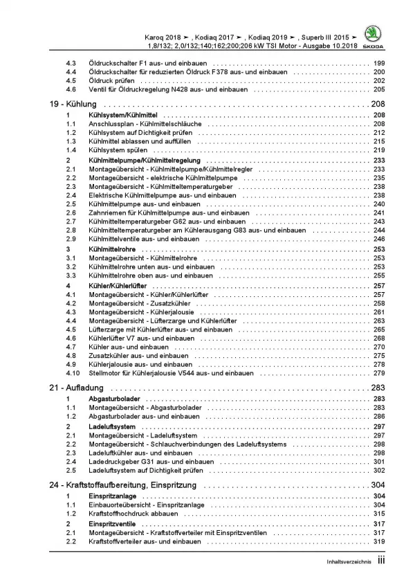 SKODA Superb 3V ab 2015 1,8l 2,0l Benzinmotor 180-280 PS Reparaturanleitung PDF