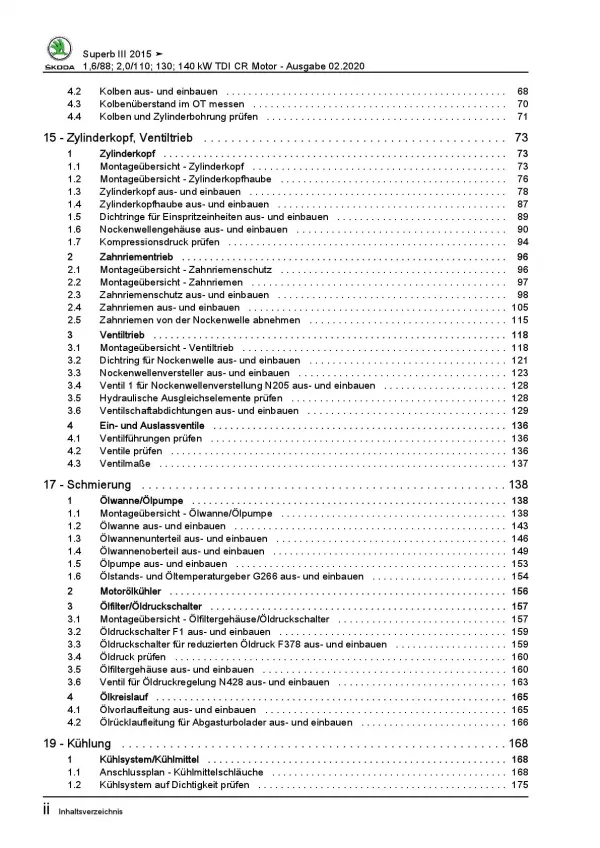 SKODA Superb 3V ab 2015 4-Zyl. Dieselmotor TDI 120-190 PS Reparaturanleitung PDF