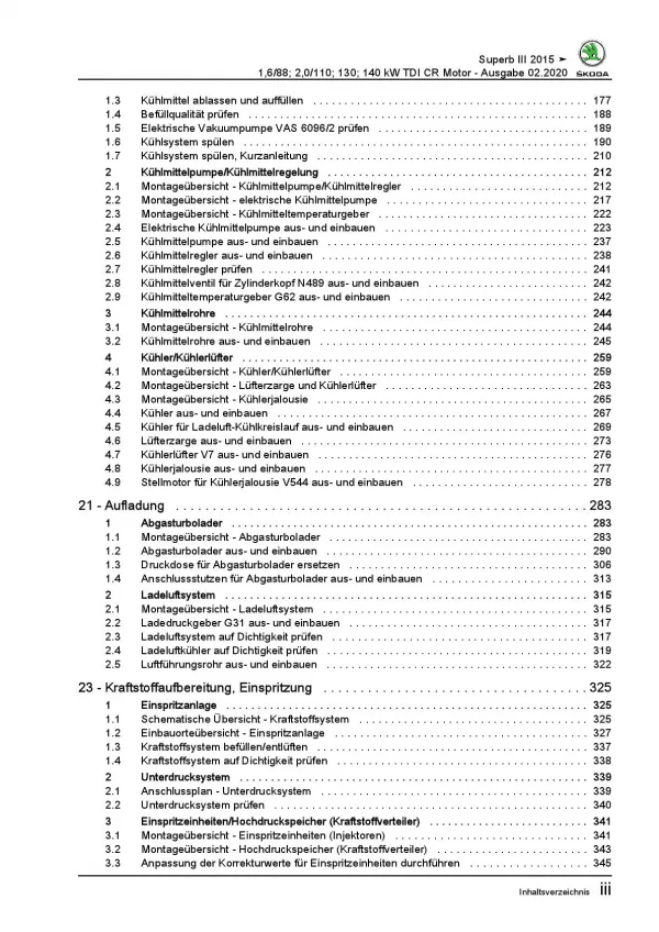 SKODA Superb 3V ab 2015 4-Zyl. Dieselmotor TDI 120-190 PS Reparaturanleitung PDF