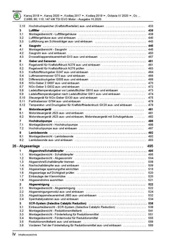 SKODA Superb Typ 3V ab 2015 4-Zyl. Dieselmotor 115-200 PS Reparaturanleitung PDF