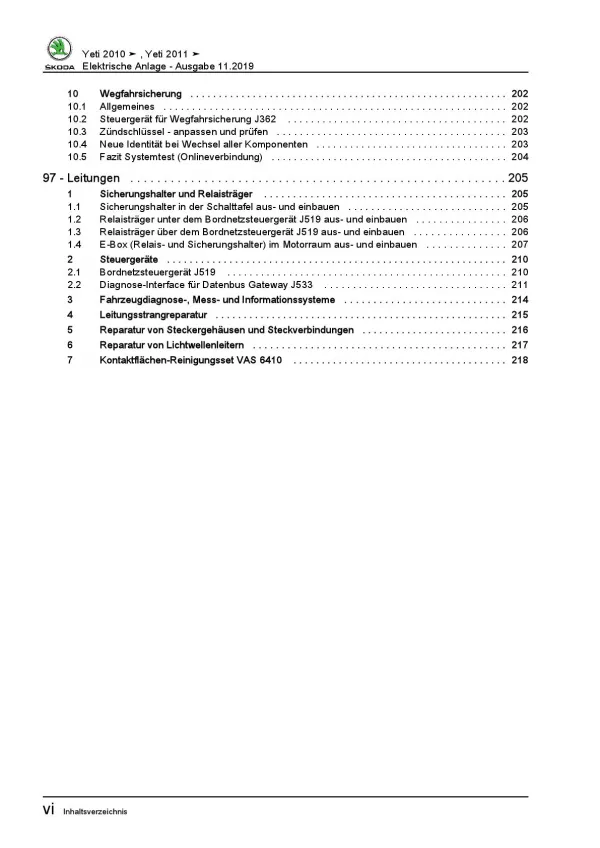 SKODA Yeti 5L (09-17) Elektrische Anlage Elektrik Systeme Reparaturanleitung PDF