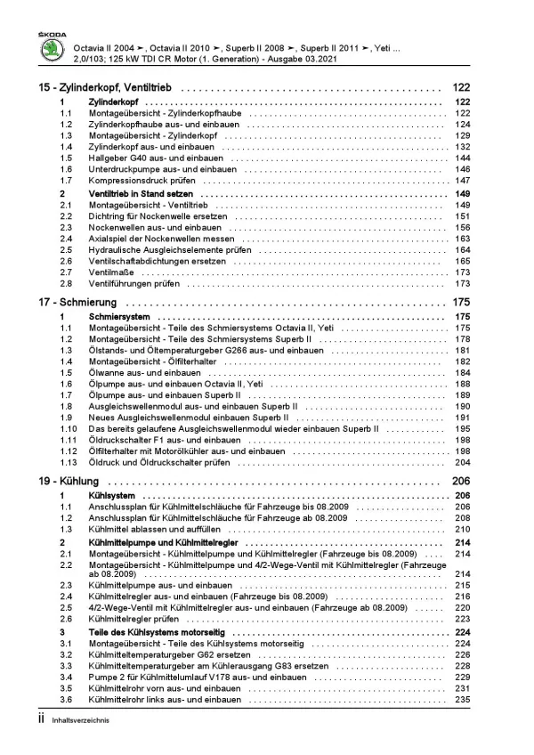 SKODA Yeti 5L 2009-2017 4-Zyl. Dieselmotor TDI 140-170 PS Reparaturanleitung PDF