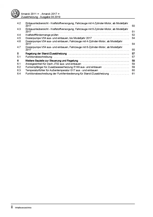 VW Amarok Typ 2H ab 2010 Standheizung Zusatzheizung Reparaturanleitung PDF