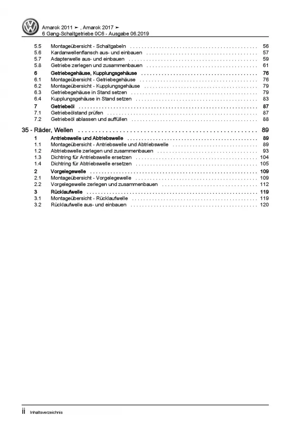 VW Amarok Typ 2H (10>) 6 Gang Schaltgetriebe 0C6 Kupplung Reparaturanleitung PDF