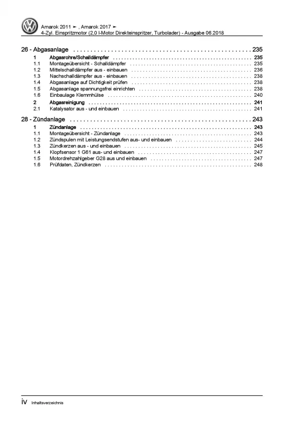 VW Amarok 2H (10>) 4-Zyl. 2,0l Benzinmotor TFSI 160 PS Reparaturanleitung PDF