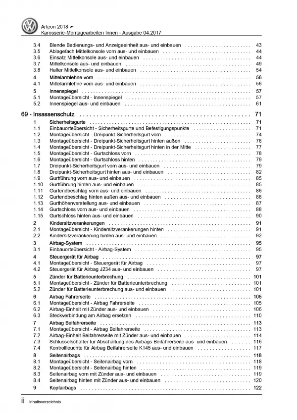 VW Arteon 3H 2017-2020 Karosserie Montagearbeiten Innen Reparaturanleitung PDF