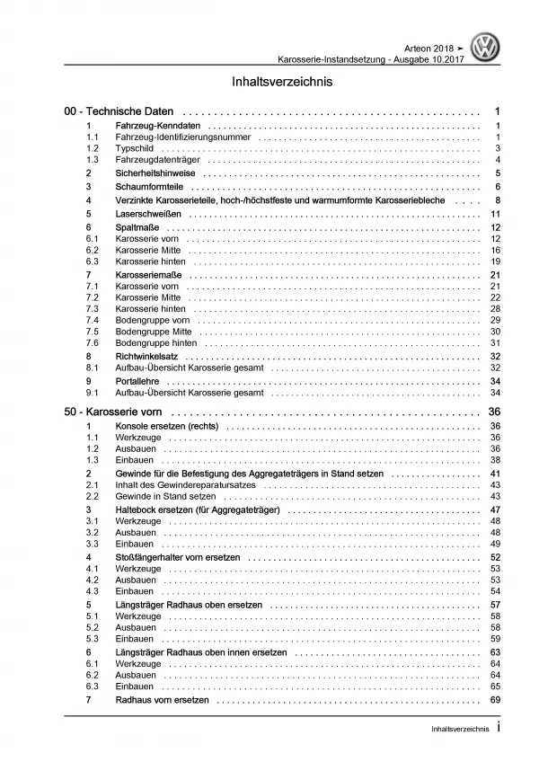 VW Arteon 3H 2017-2020 Karosserie Unfall Instandsetzung Reparaturanleitung PDF