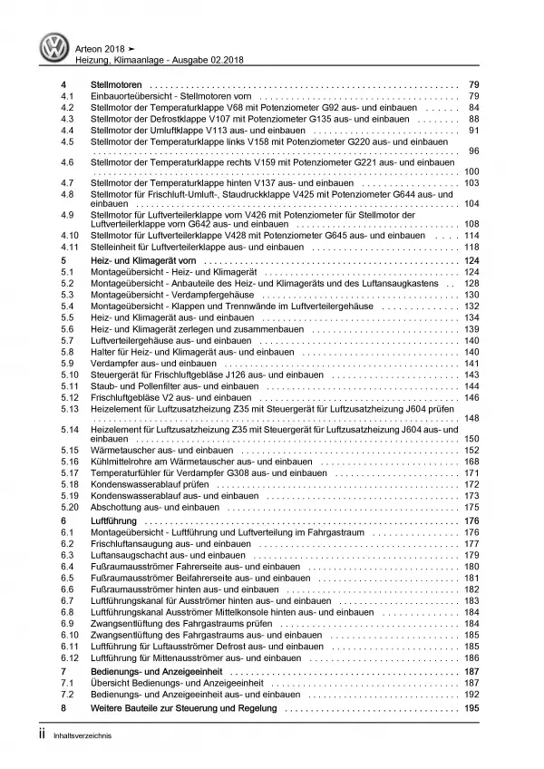 VW Arteon Typ 3H 2017-2020 Heizung Belüftung Klimaanlage Reparaturanleitung PDF