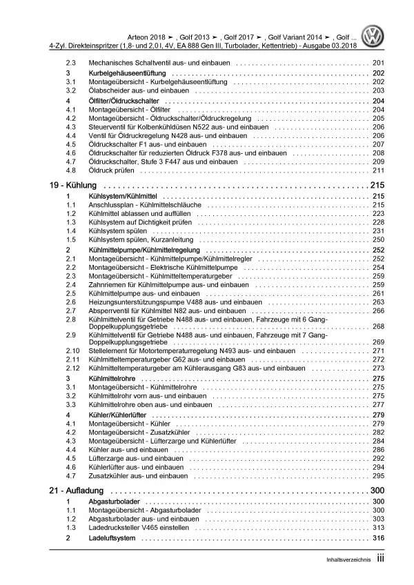VW Arteon 3H (17-20) 4-Zyl. 1,8l 2,0l Benzinmotor 180-280 PS Reparaturanleitung