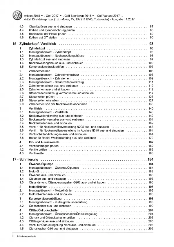 VW Arteon 3H 2017-2020 4-Zyl. 1,5l Benzinmotor 130-149 PS Reparaturanleitung PDF