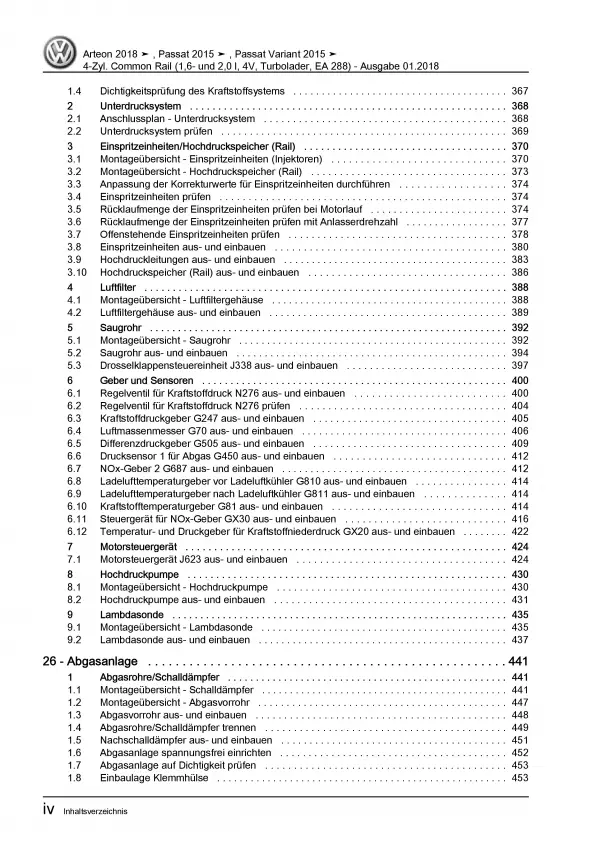 VW Arteon 3H 2017-2020 1,6l 2,0l Dieselmotor 110-190 PS Reparaturanleitung PDF