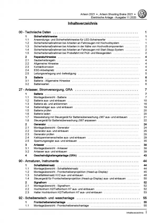 VW Arteon 3H ab 2020 Elektrische Anlage Elektrik Systeme Reparaturanleitung PDF