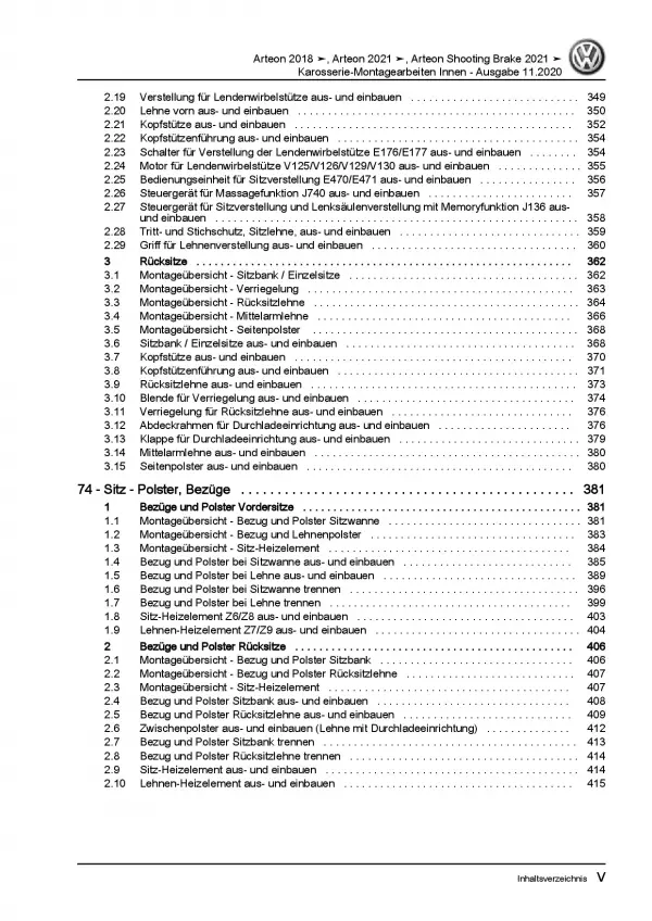 VW Arteon 3H ab 2020 Karosserie Montagearbeiten Innen Reparaturanleitung PDF