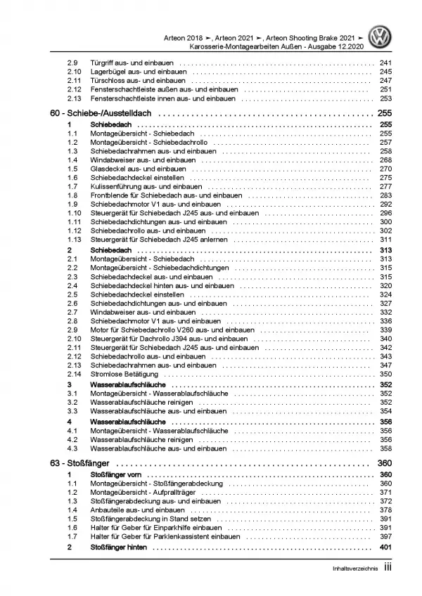 VW Arteon 3H ab 2020 Karosserie Montagearbeiten Außen Reparaturanleitung PDF