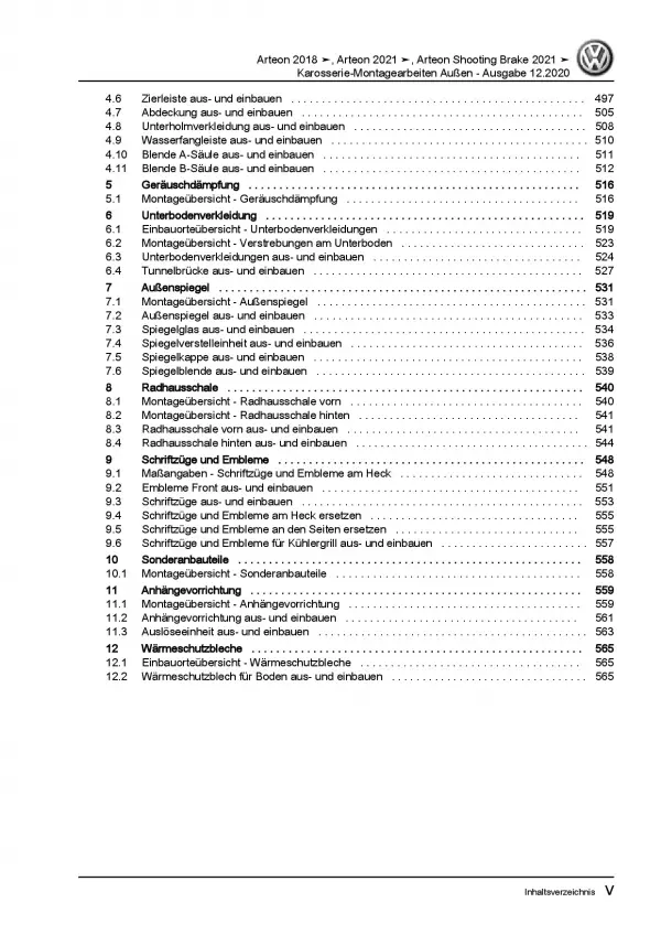 VW Arteon 3H ab 2020 Karosserie Montagearbeiten Außen Reparaturanleitung PDF